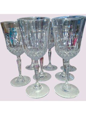 4 Lead Crystal 8" Wine Glasses Diamond-Cut Pattern Faceted Stems Elegant Design